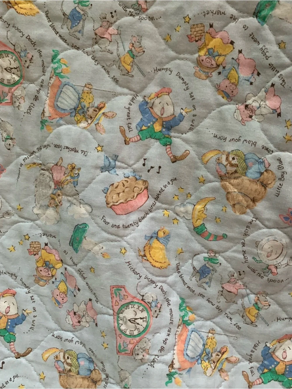 Vintage Quilted Mother Goose Baby Throw w/Trim Pastel Mint & Multi-Color